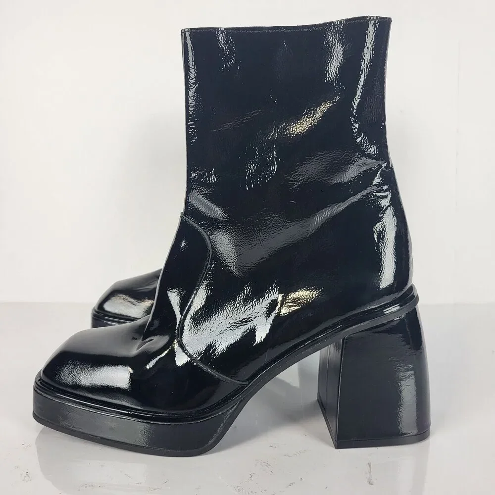 Free People Ruby Women's Platform  Patent Leather Boots Black wet look size 40